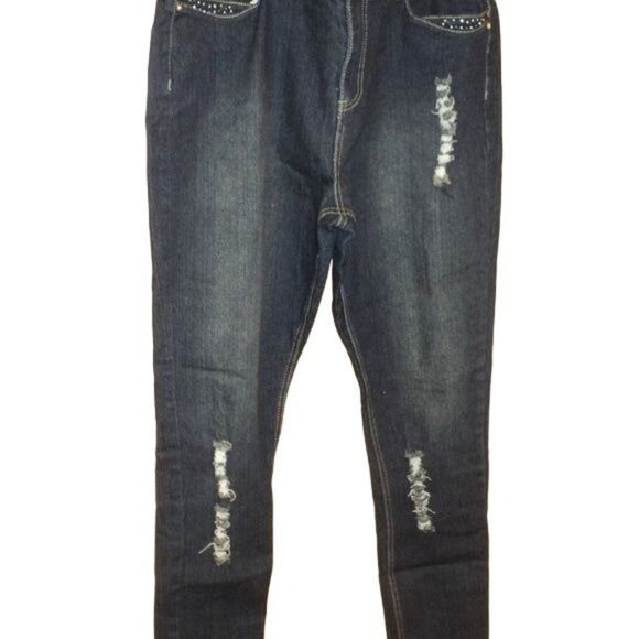 Caren Sport 18 Dark Blue Distressed Plus Size Jeans - Picture 1 of 3